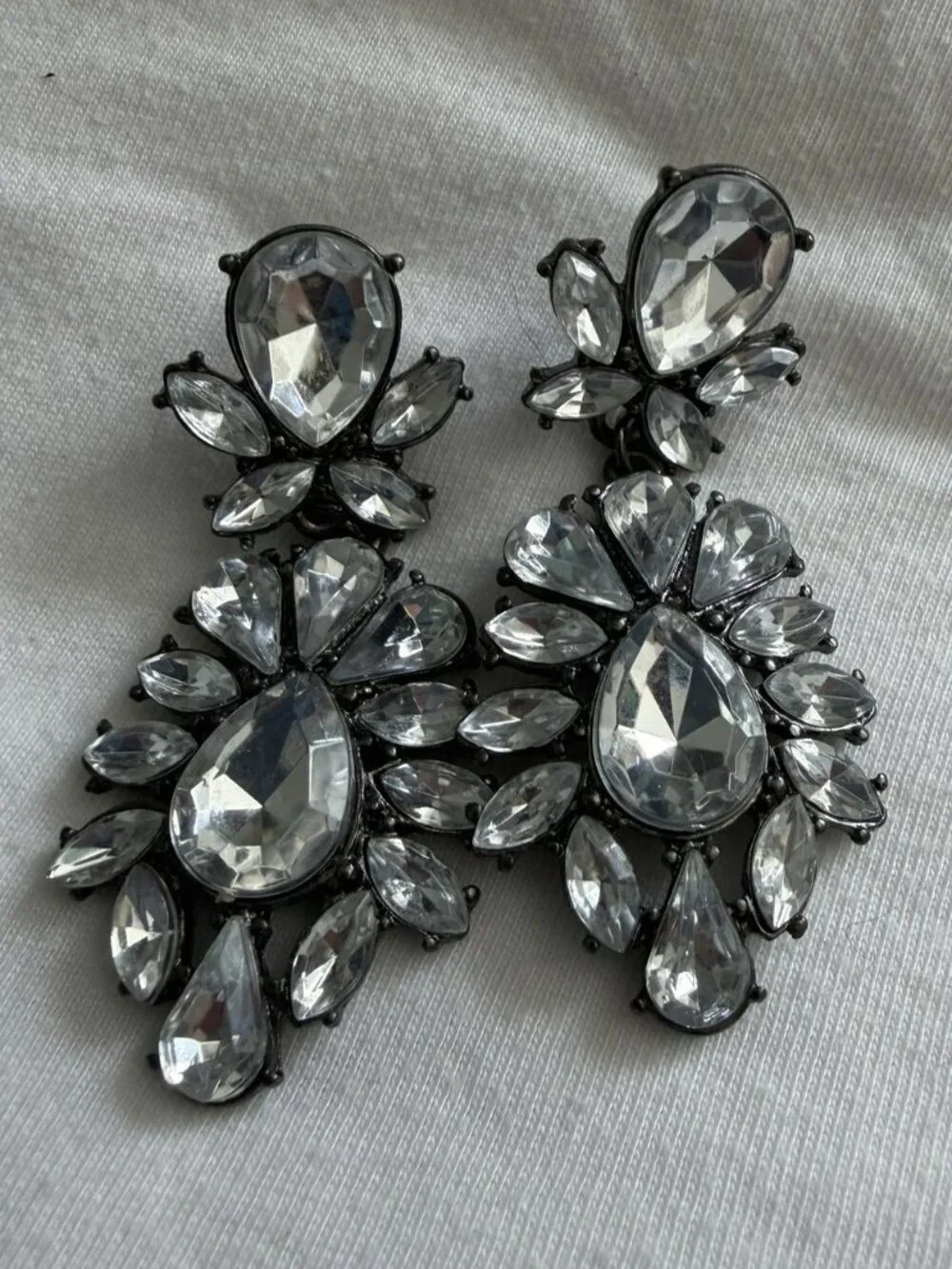 Clear Rhinestone Floral Cluster Statement Stud Earrings